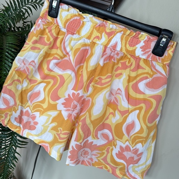 BP Nordstrom Smocked Waist Retro Hippie Shorts Yellow Pink Floral Lined Boho - Picture 10 of 14